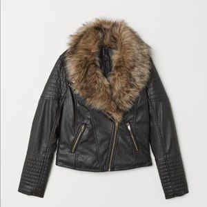 H&M Faux Leather Quilted Jacket w/ Removable Fur
